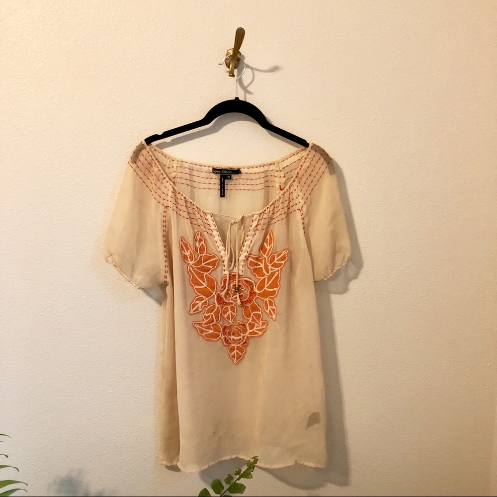 Neutral / Tan / Orange / Red Beaded Shirt - Medium - Picture 1 of 4